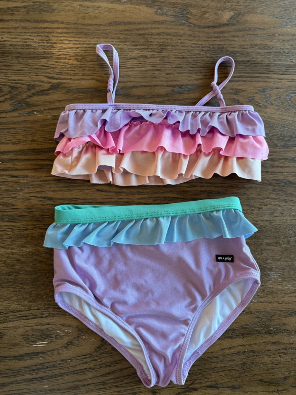 Ruffled Two-Piece Swimsuit in Lavender, Pink & Mint